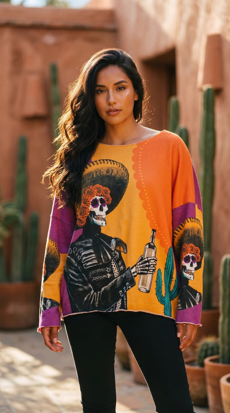L497 | Loowie Skeleton Mariachi Printed Cosy Sweater | One Size S-L